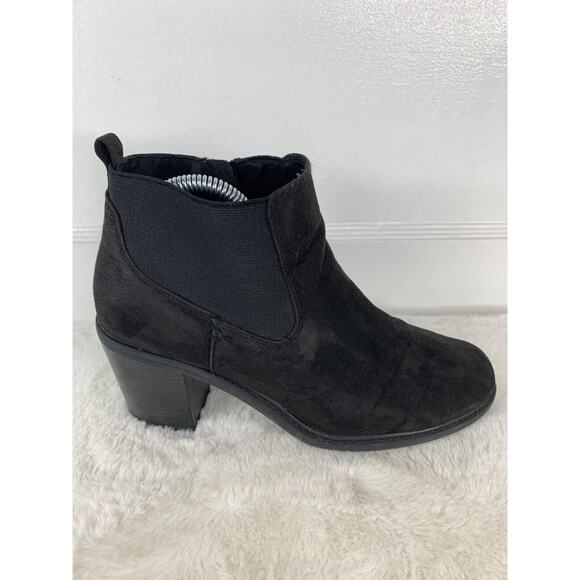 Black Faux Suede Ankle Boots Womens Size 9M With Block Heel & Side Zipper - Picture 7 of 9
